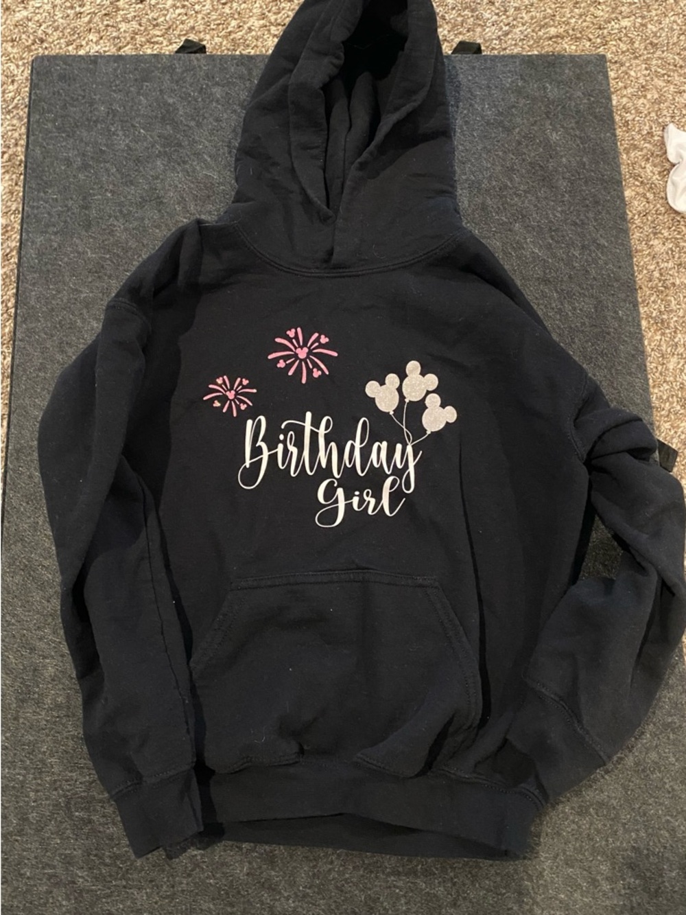 Gildan Black Hoodie with Pink & Silver Graphics - "Birthday Girl"